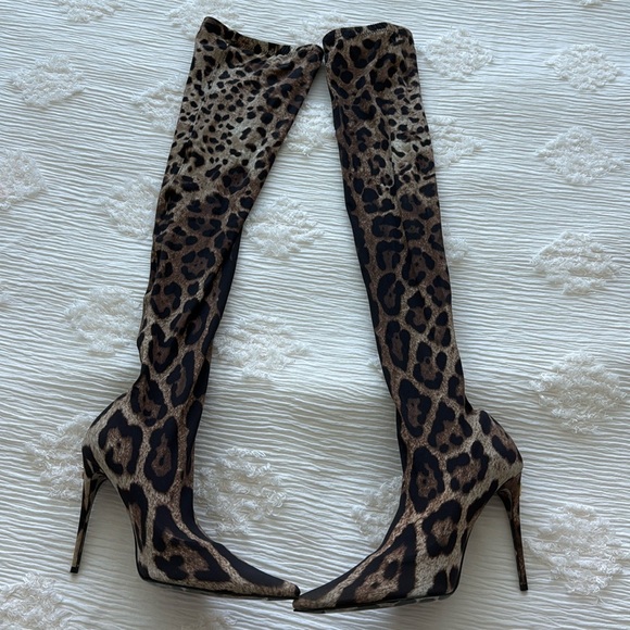 Dolce & Gabbana Leopard Print Over the Knee Boots - Picture 1 of 4